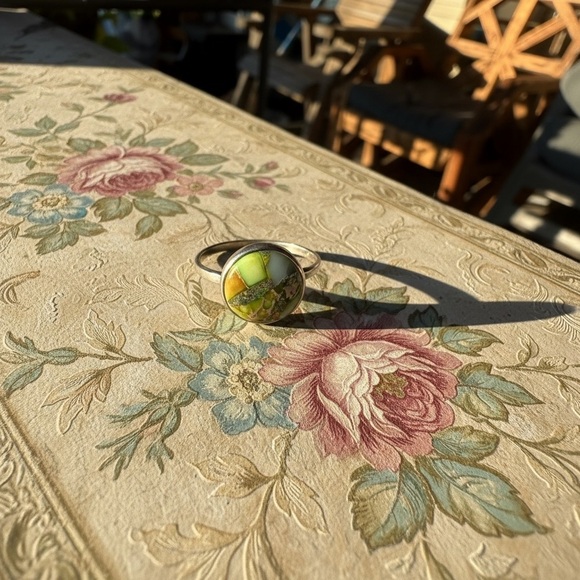 925 Sterling Silver Jewelry - Green Turquoise Ring size 7 stamped 925